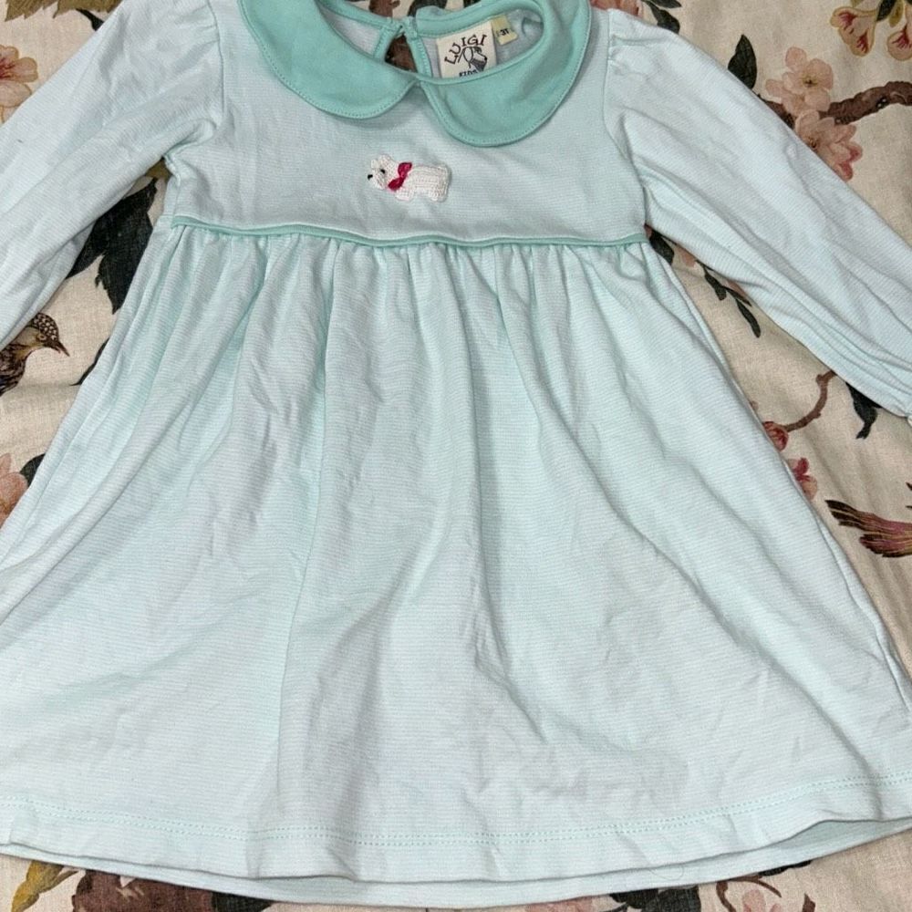 Light Blue Girls' Casual Dress with Peter Pan Collar